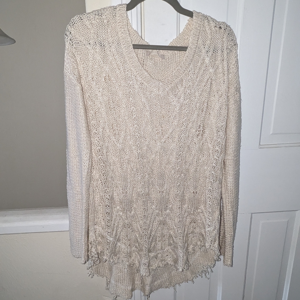 Altar'd State Cream V-Neck Sweater Cozy Knit Design